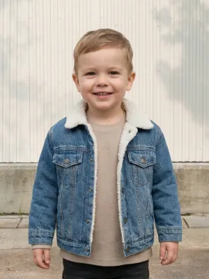 Boys' Denim Jacket with Faux Shearling Lining — view 1