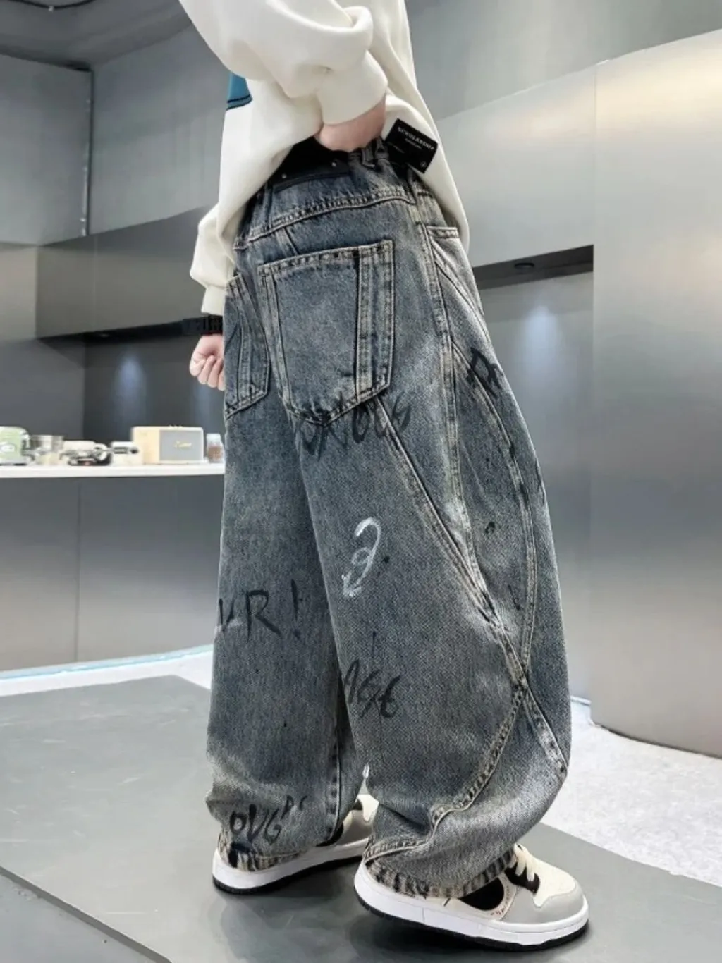 Boys' Grey Baggy Jeans with Graffiti Print — a pair designed to be worn everywhere