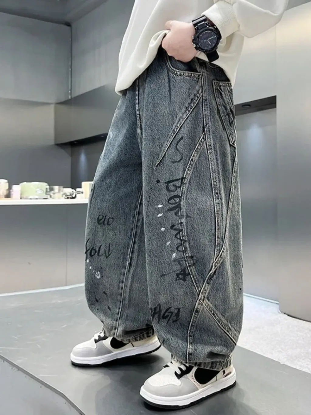 Boys' Grey Baggy Jeans with Graffiti Print — endless ways to style it