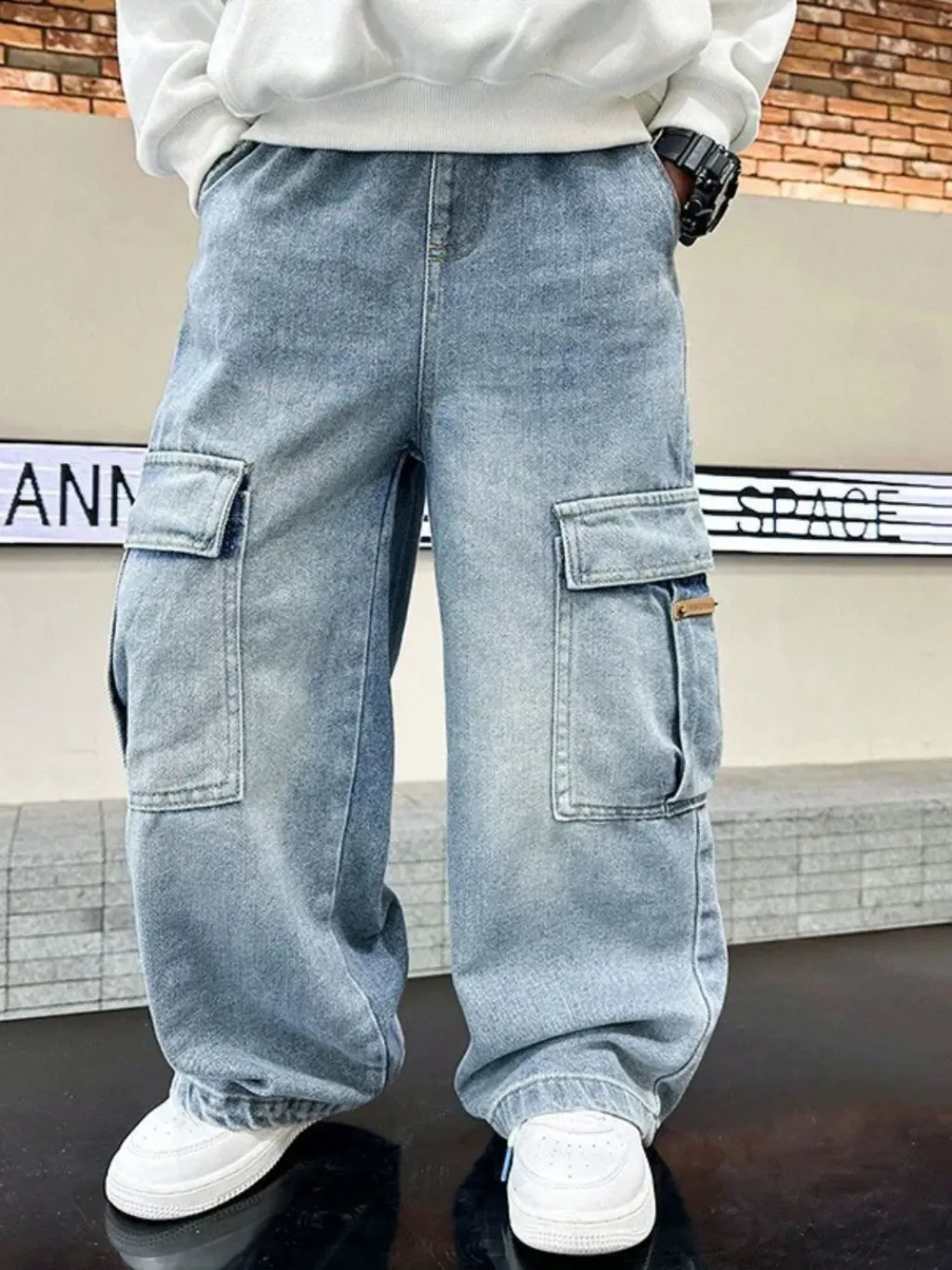 Boys' Light Blue Baggy Jeans with Cargo Pockets — endless ways to style it