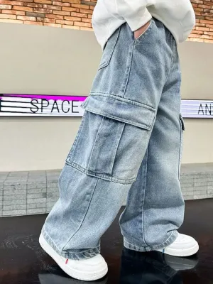 Boys' Light Blue Baggy Jeans with Cargo Pockets — view 5