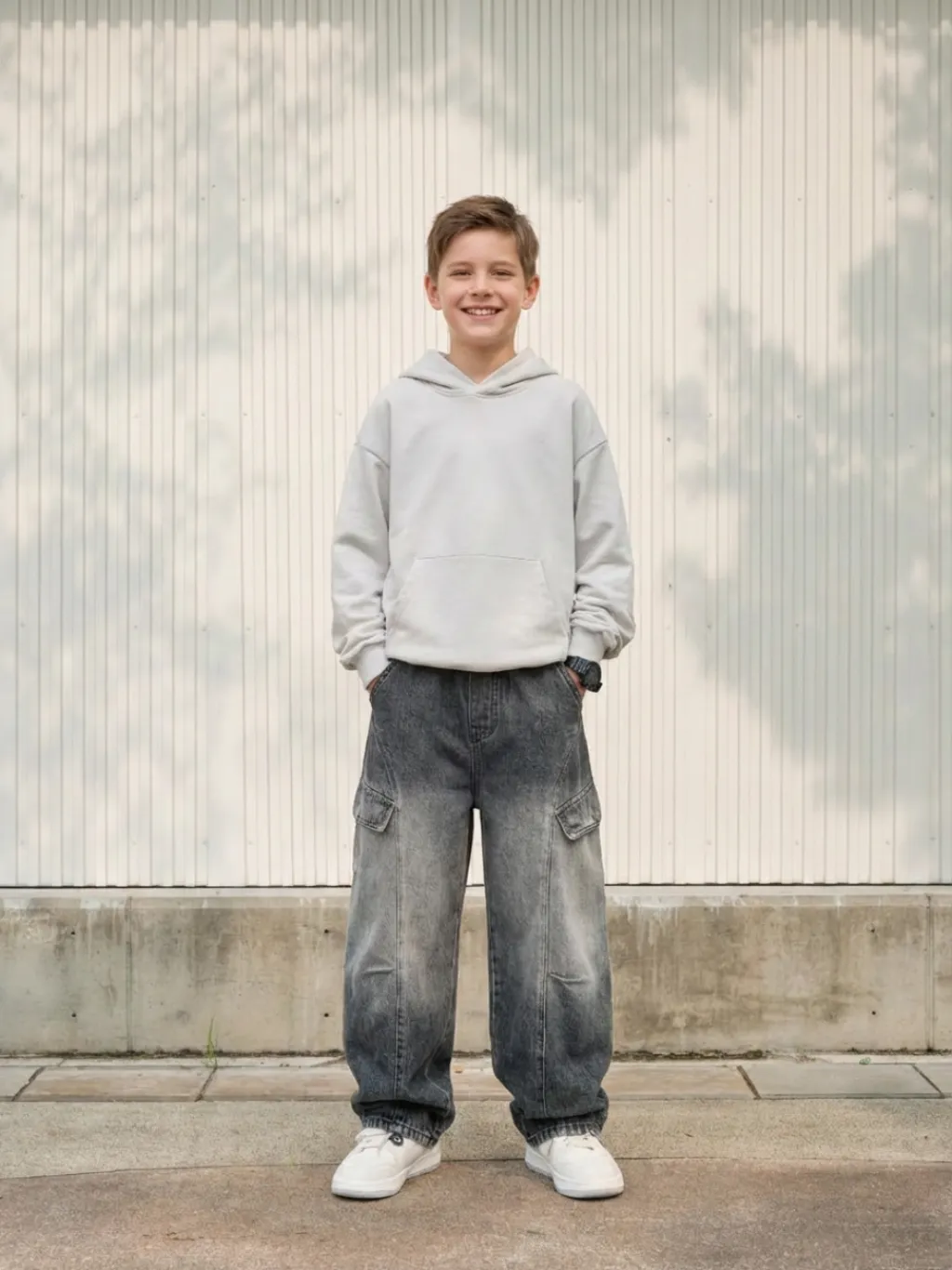 Boys' Baggy Jeans with Ombré Grey Washed Effect