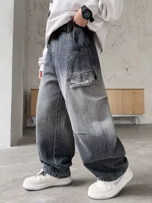 Boys' Baggy Jeans with Ombré Grey Washed Effect — view 2