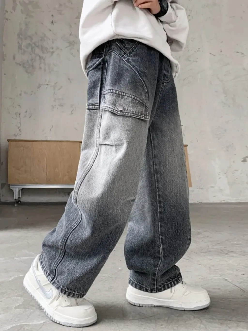 Boys' Baggy Jeans with Ombré Grey Washed Effect — quality denim, made to last