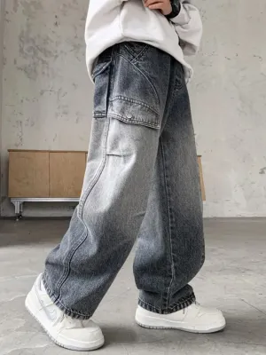Boys' Baggy Jeans with Ombré Grey Washed Effect — view 3