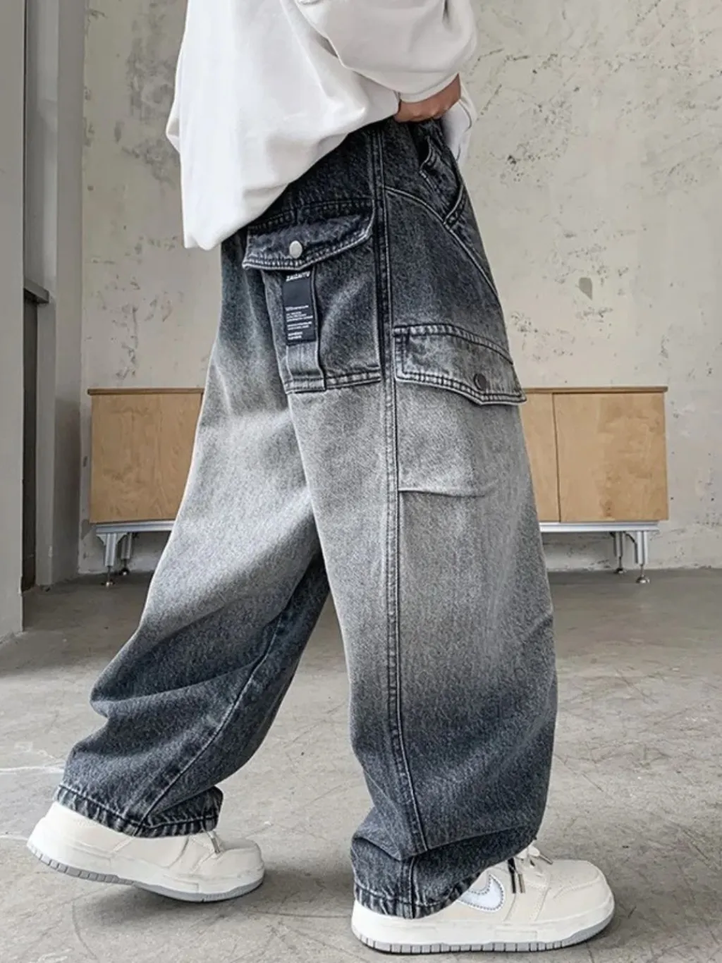 Boys' Baggy Jeans with Ombré Grey Washed Effect — endless ways to style it