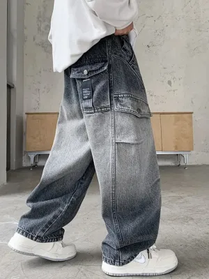 Boys' Baggy Jeans with Ombré Grey Washed Effect — view 4