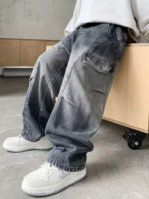 Boys' Baggy Jeans with Ombré Grey Washed Effect — view 6
