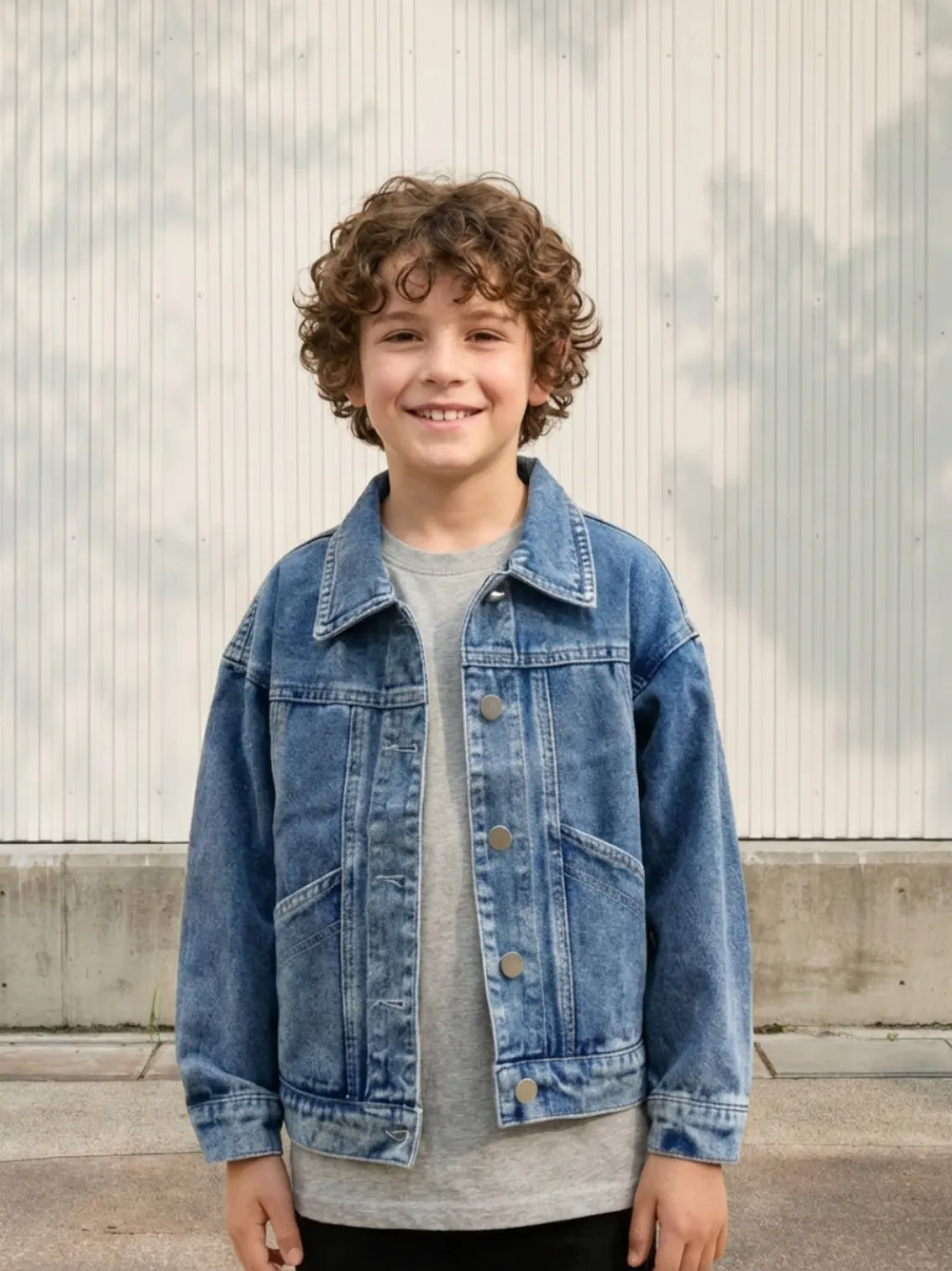 Boys' Oversized Denim Jacket with Back Buttons