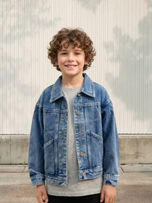 Boys' Oversized Denim Jacket with Back Buttons — view 1