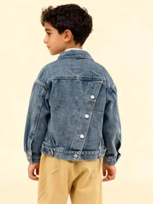Boys' Oversized Denim Jacket with Back Buttons — view 2