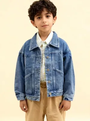 Boys' Oversized Denim Jacket with Back Buttons — view 3