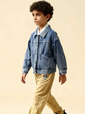Boys' Oversized Denim Jacket with Back Buttons — view 4