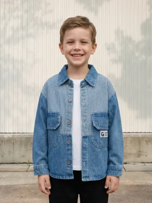 Boys' Striped Denim Overshirt Jacket — view 1