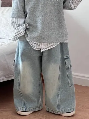 Boys' Baggy Jeans with Vintage Washed Effect — view 3