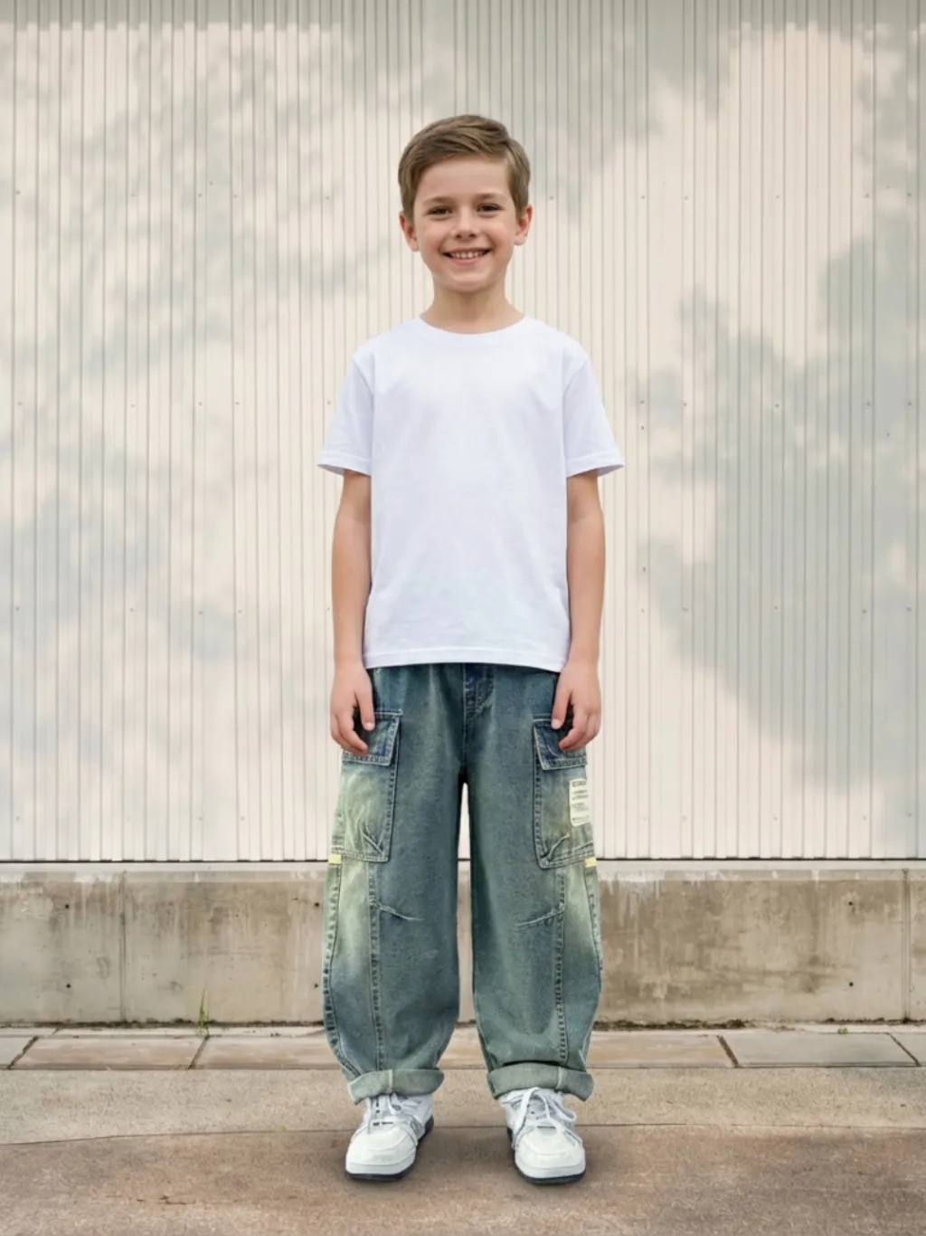 Boys' Washed Baggy Jeans with Cargo Pockets