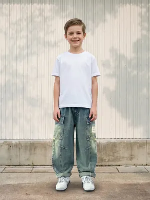 Boys' Washed Baggy Jeans with Cargo Pockets — view 1