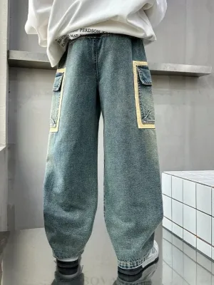 Boys' Washed Baggy Jeans with Cargo Pockets — view 6