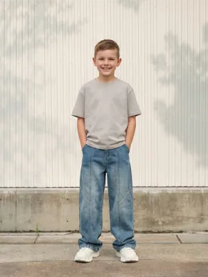 Boys' Washed Blue Baggy Jeans with Structured Seams — view 1