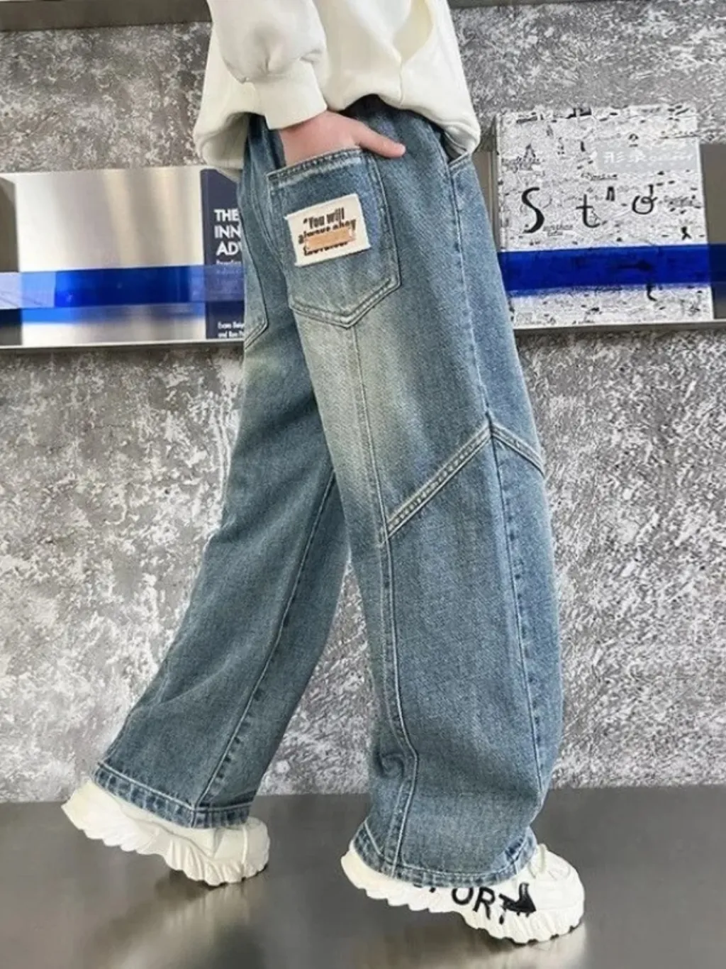 Boys' Washed Blue Baggy Jeans with Structured Seams — a pair designed to be worn everywhere