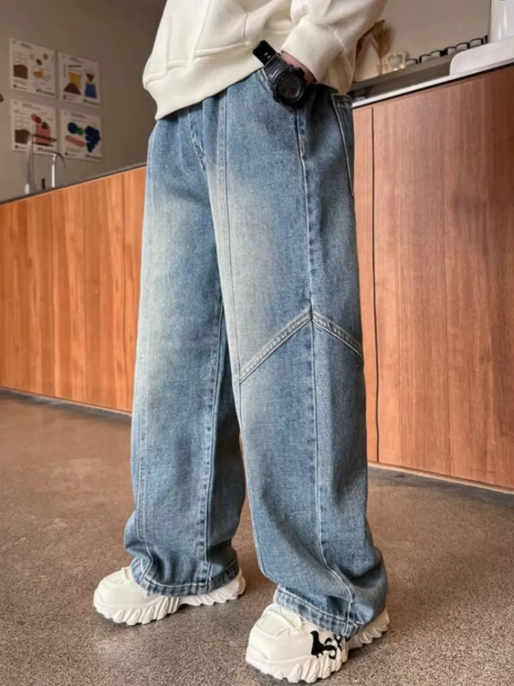 Boys' Washed Blue Baggy Jeans with Structured Seams — quality denim, made to last