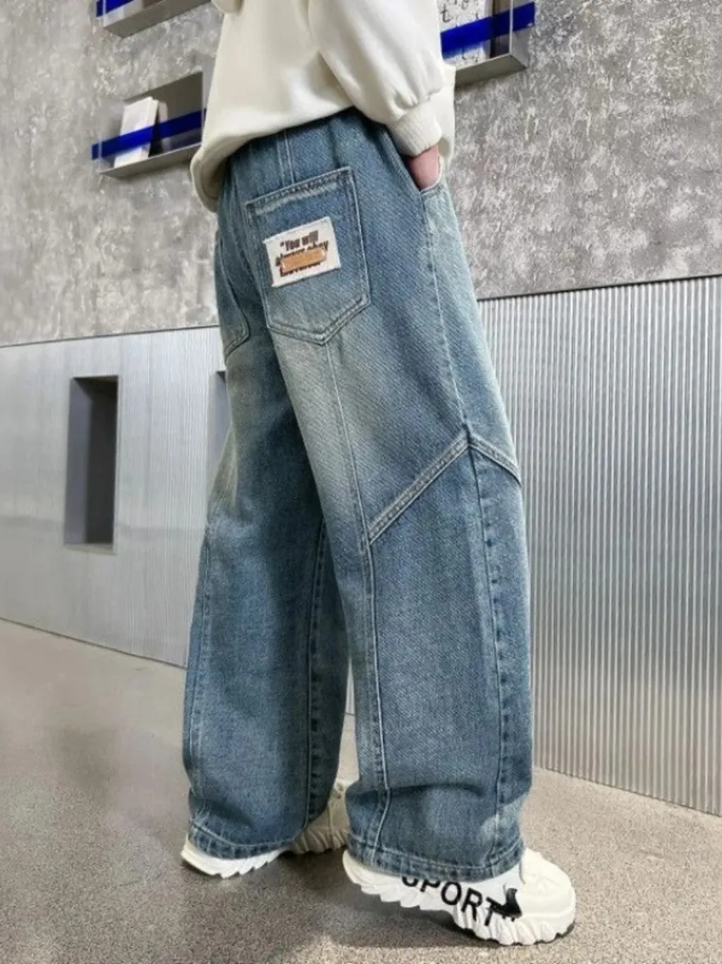 Boys' Washed Blue Baggy Jeans with Structured Seams — endless ways to style it