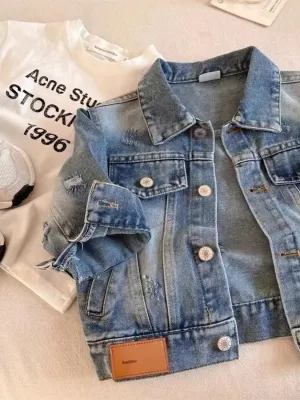 Boys' Washed Denim Jacket with Distressed Effect — view 2