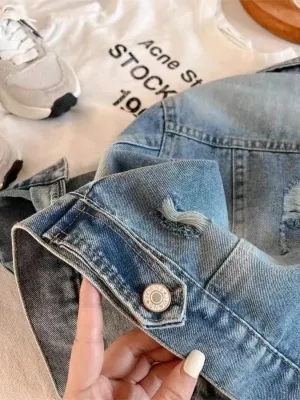 Boys' Washed Denim Jacket with Distressed Effect — view 3