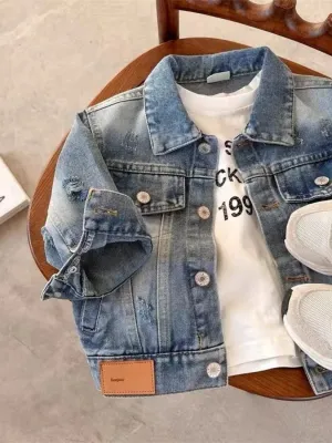 Boys' Washed Denim Jacket with Distressed Effect — view 5
