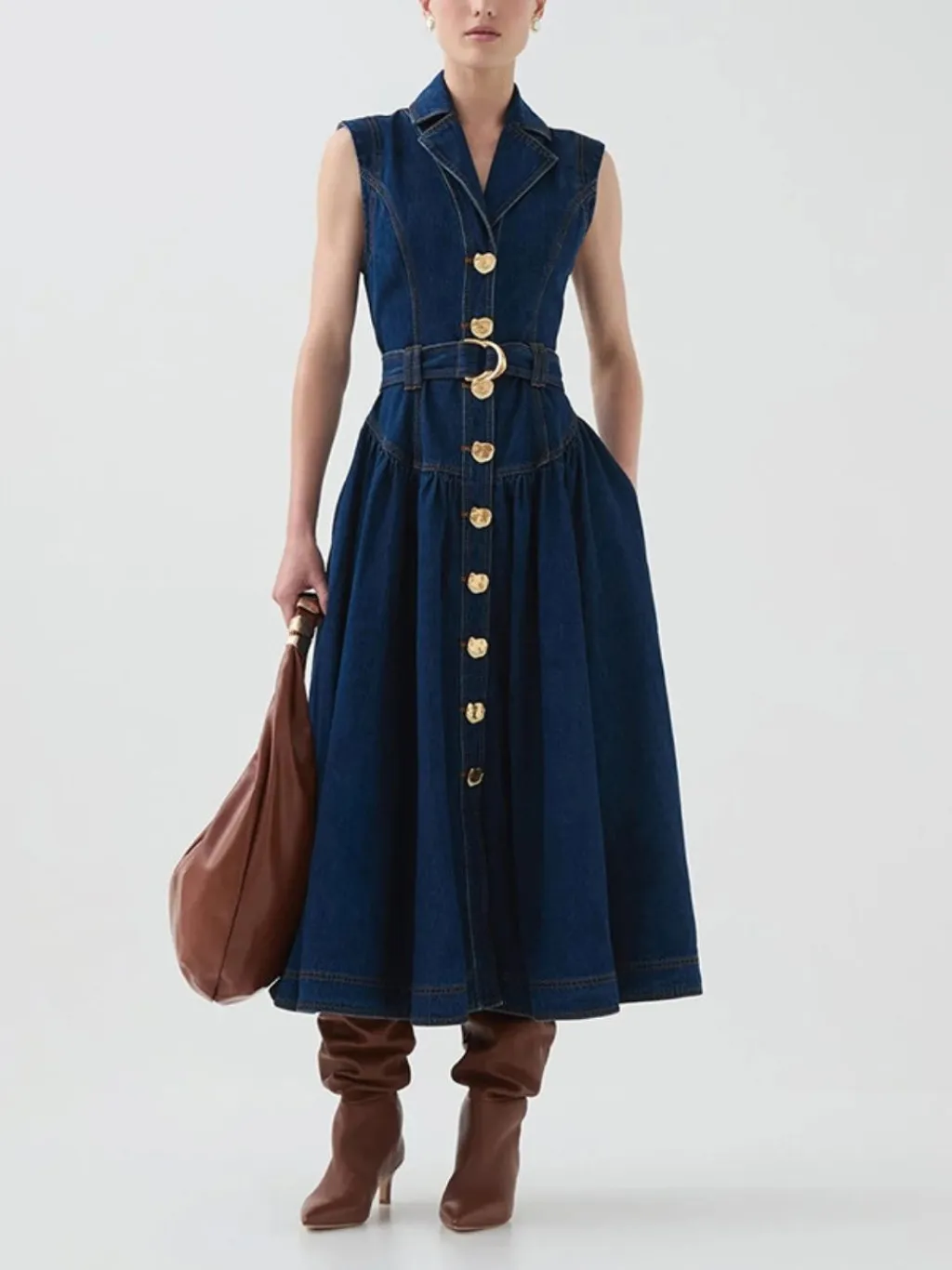 Dark Blue Sleeveless Buttoned Denim Dress — a pair designed to be worn everywhere