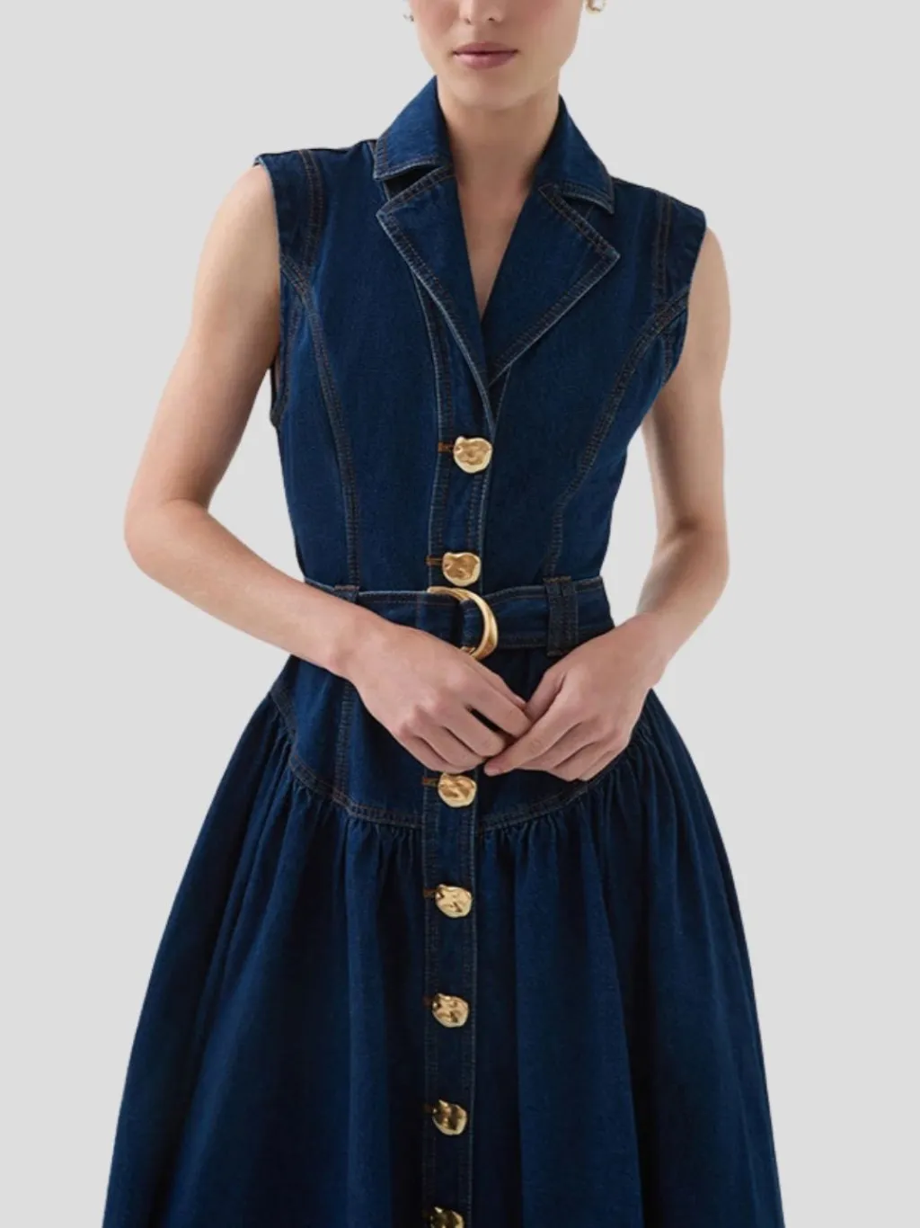 Dark Blue Sleeveless Buttoned Denim Dress — quality denim, made to last