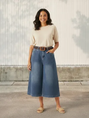 Dark Blue Washed Denim Skort — view 1
