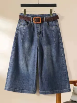 Dark Blue Washed Denim Skort — view 2