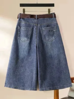 Dark Blue Washed Denim Skort — view 3