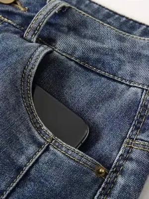 Dark Blue Washed Denim Skort — view 4