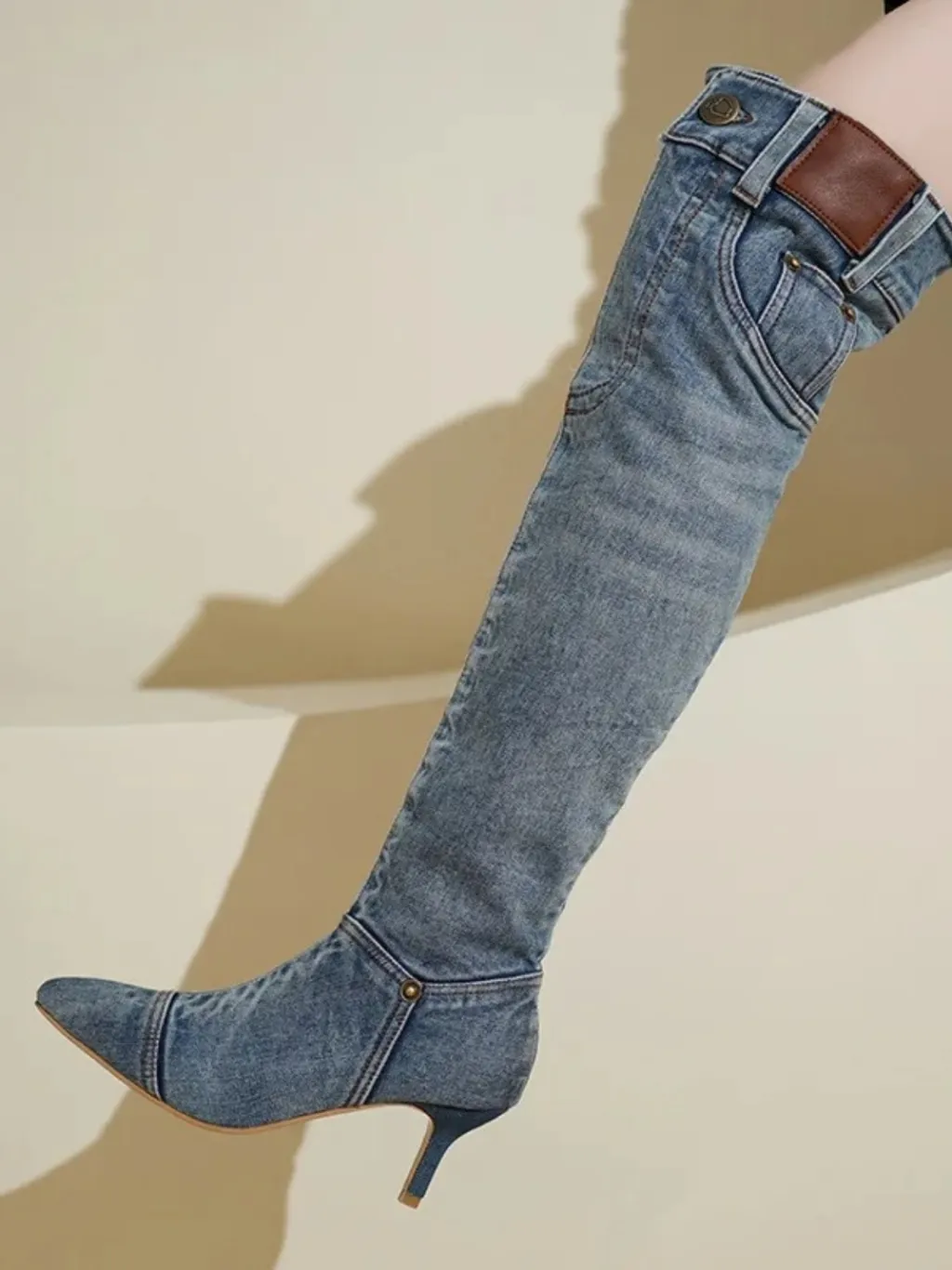 Denim Heeled Boots with Pocket and Rivet Details — quality denim, made to last