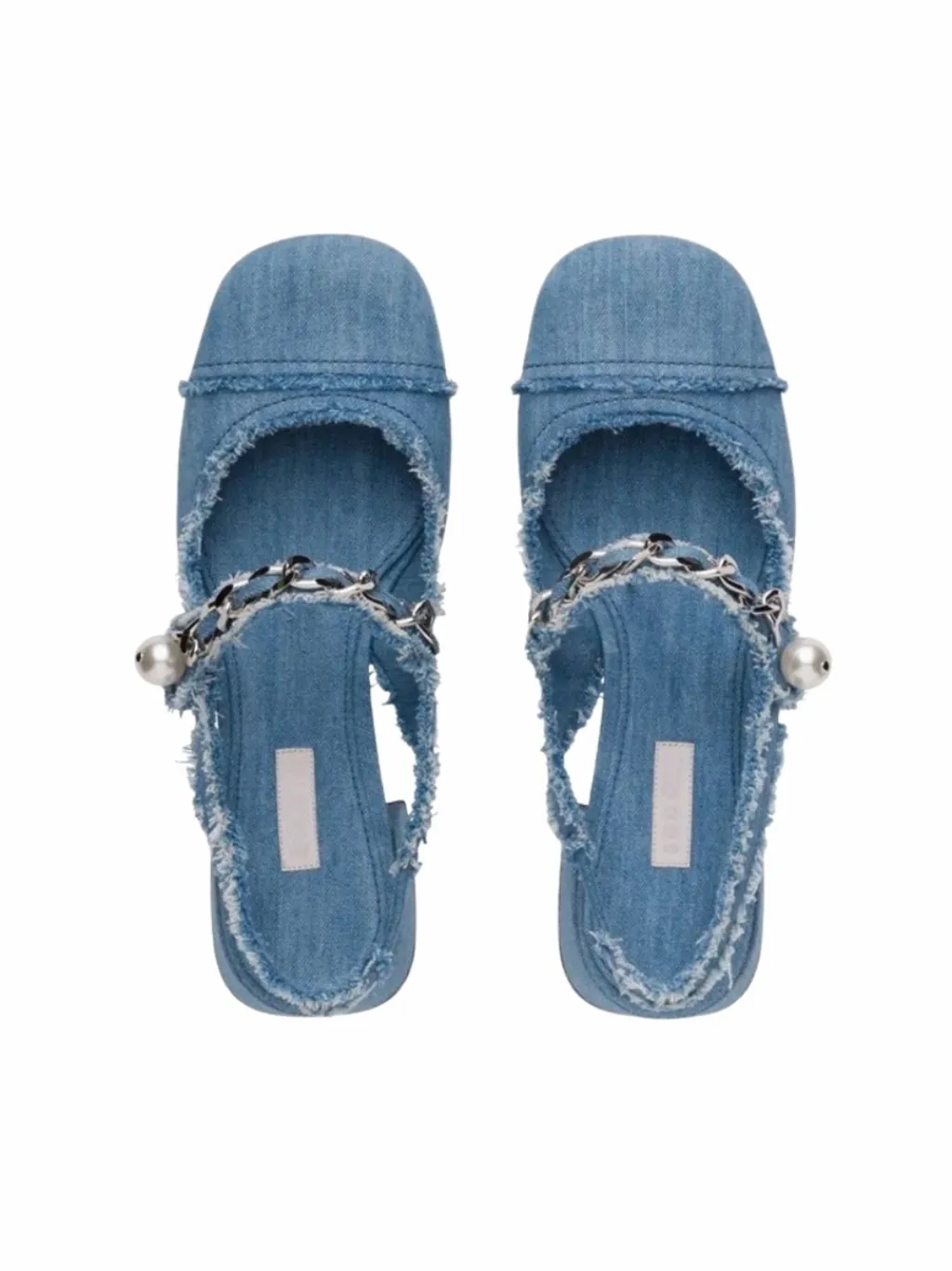 Denim Heeled Mary Janes with Beaded Strap — quality denim, made to last