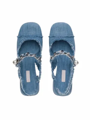 Denim Heeled Mary Janes with Beaded Strap — view 3