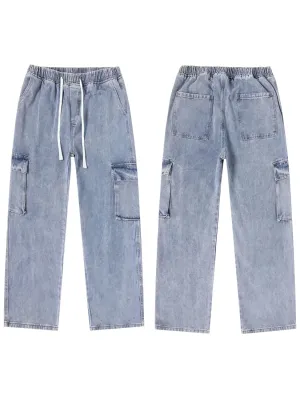 Elastic Waist Loose-Fit Cargo Jeans — view 5