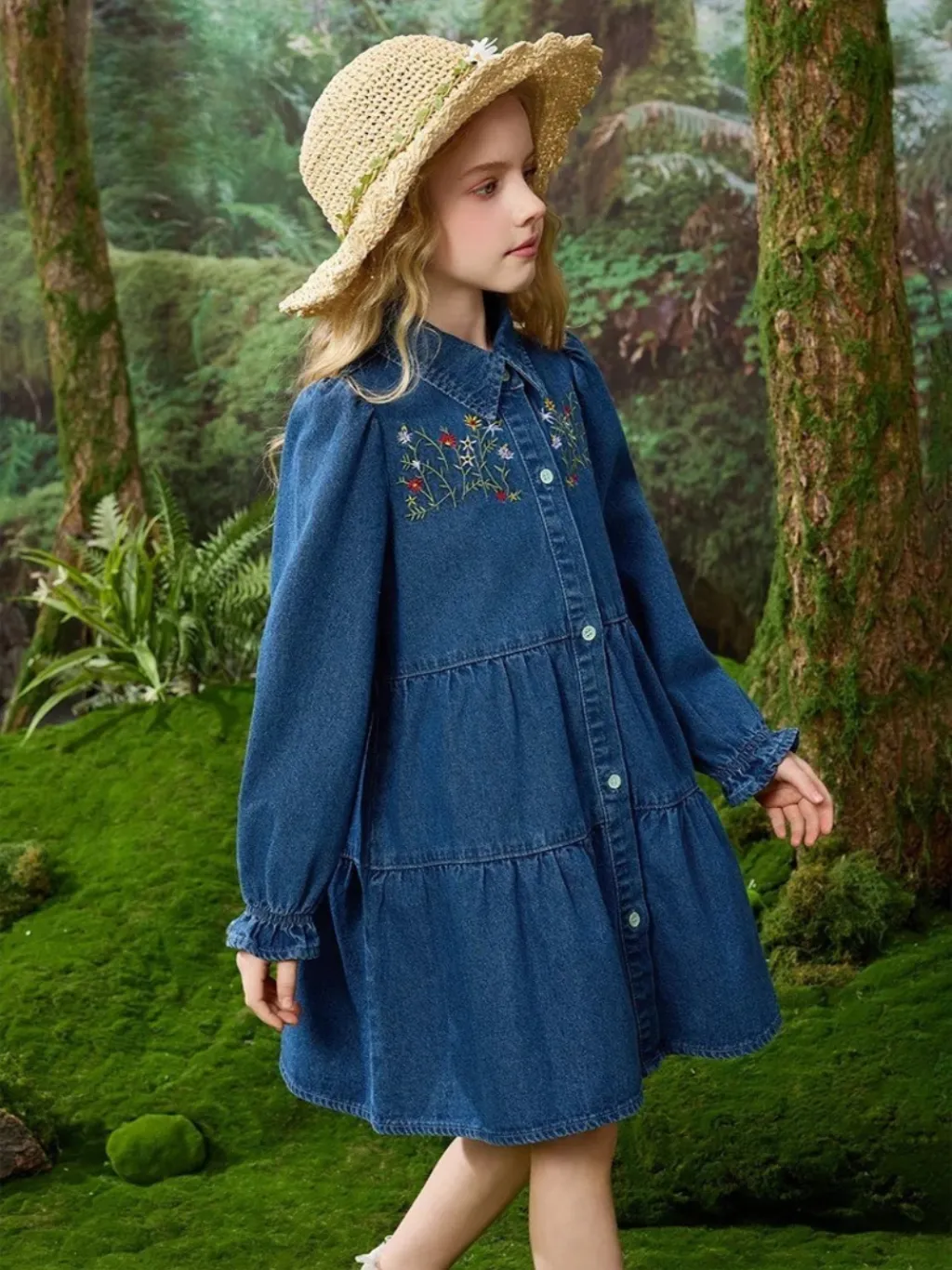 Girls' Babydoll Denim Dress with Embroidery — a pair designed to be worn everywhere