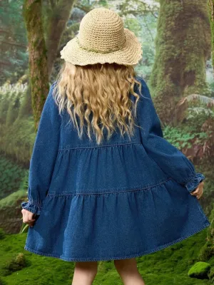Girls' Babydoll Denim Dress with Embroidery — view 5
