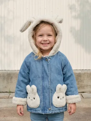 Girls' Blue Denim Jacket with Bunny Ear Hood — view 1