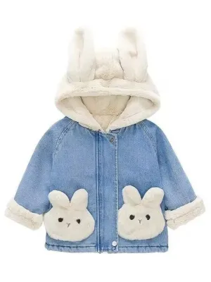 Girls' Blue Denim Jacket with Bunny Ear Hood — view 2