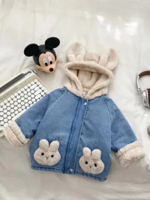 Girls' Blue Denim Jacket with Bunny Ear Hood — view 5