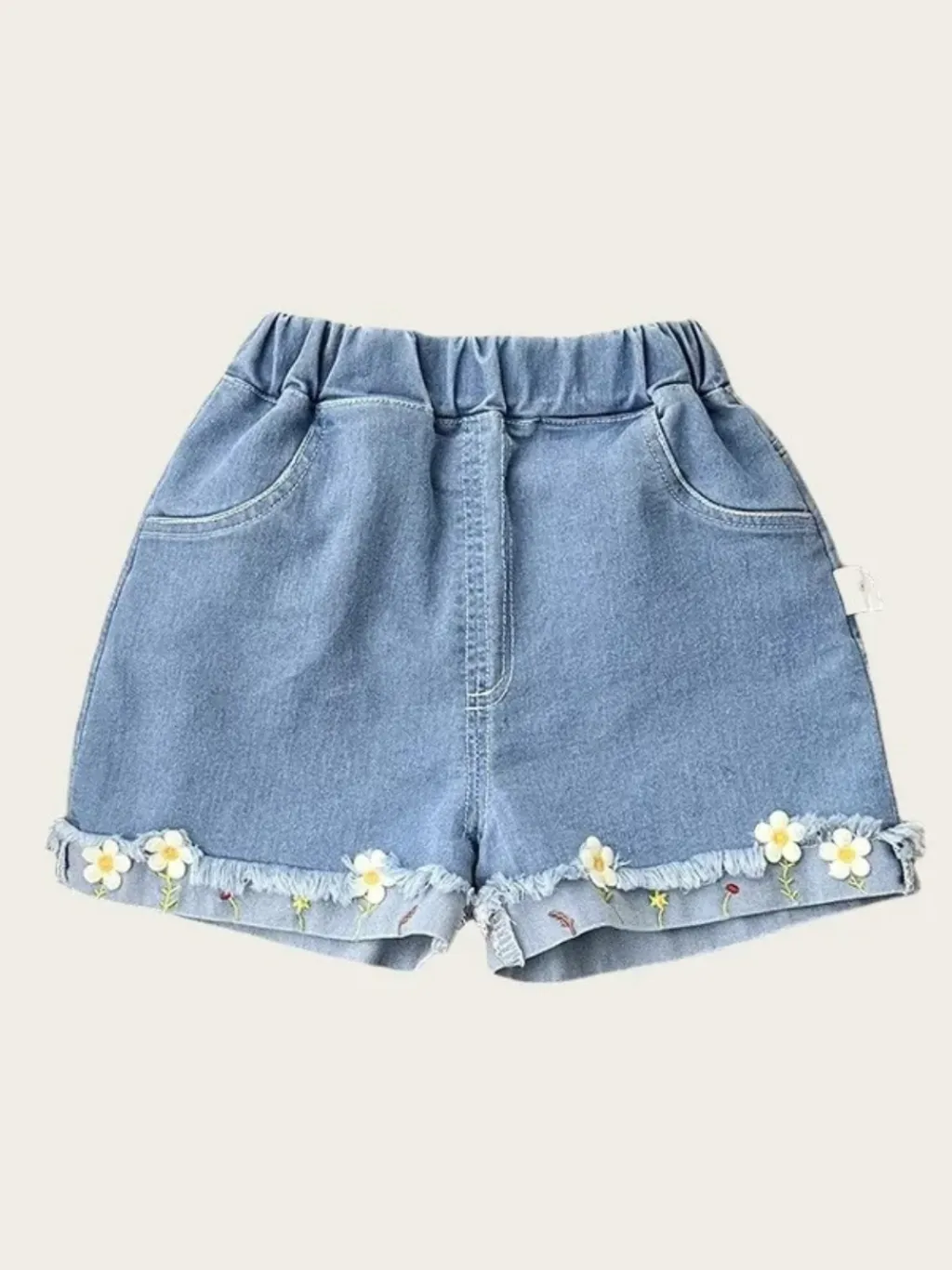Girls' Blue Denim Shorts with Elasticated Waist and Floral Embroidery — a pair designed to be worn everywhere