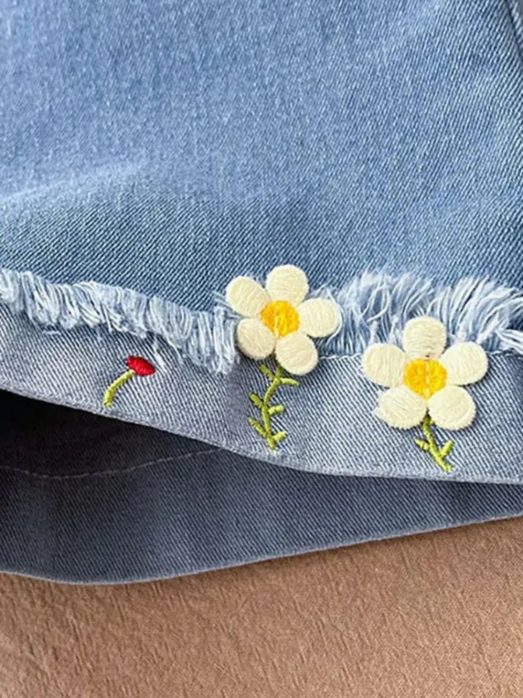 Girls' Blue Denim Shorts with Elasticated Waist and Floral Embroidery — quality denim, made to last