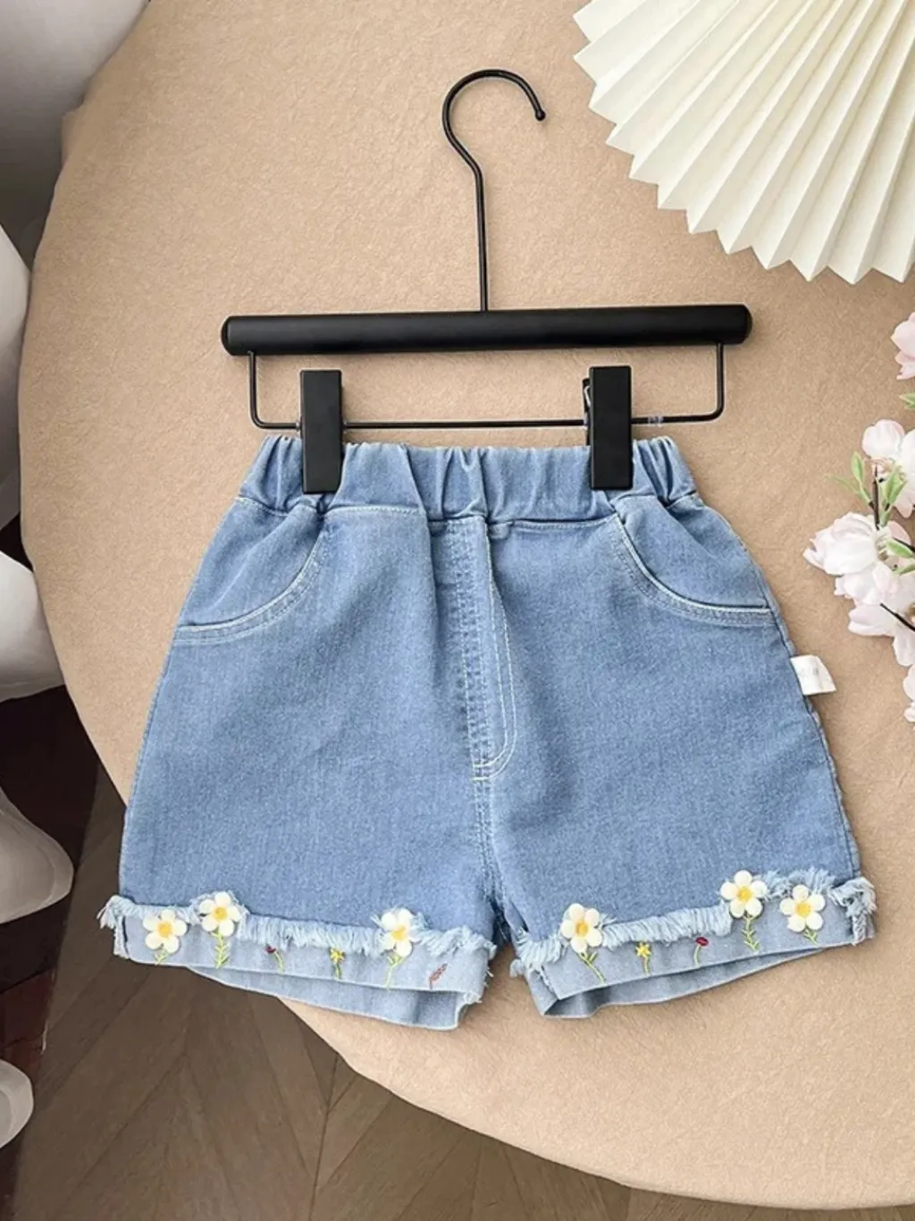 Girls' Blue Denim Shorts with Elasticated Waist and Floral Embroidery — endless ways to style it