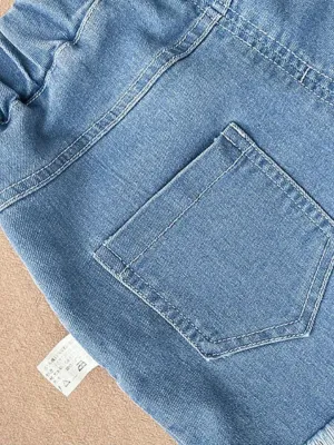 Girls' Blue Denim Shorts with Elasticated Waist and Floral Embroidery — view 5