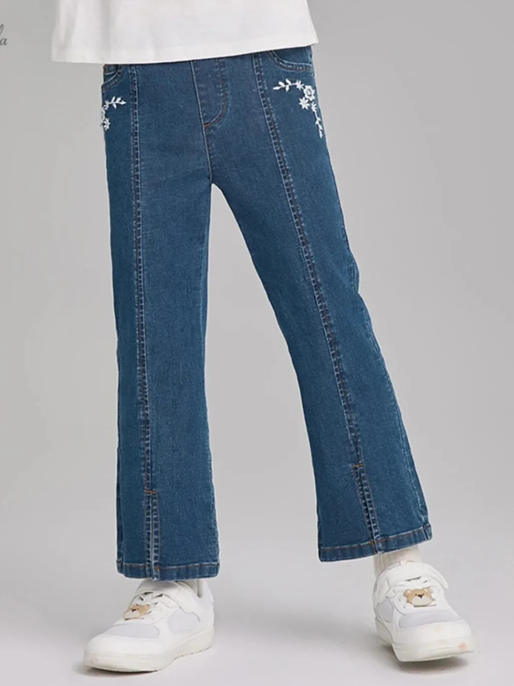 Girls' Blue Flared Jeans with Floral Embroidery — a pair designed to be worn everywhere