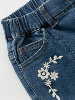 Girls' Blue Flared Jeans with Floral Embroidery — view 4